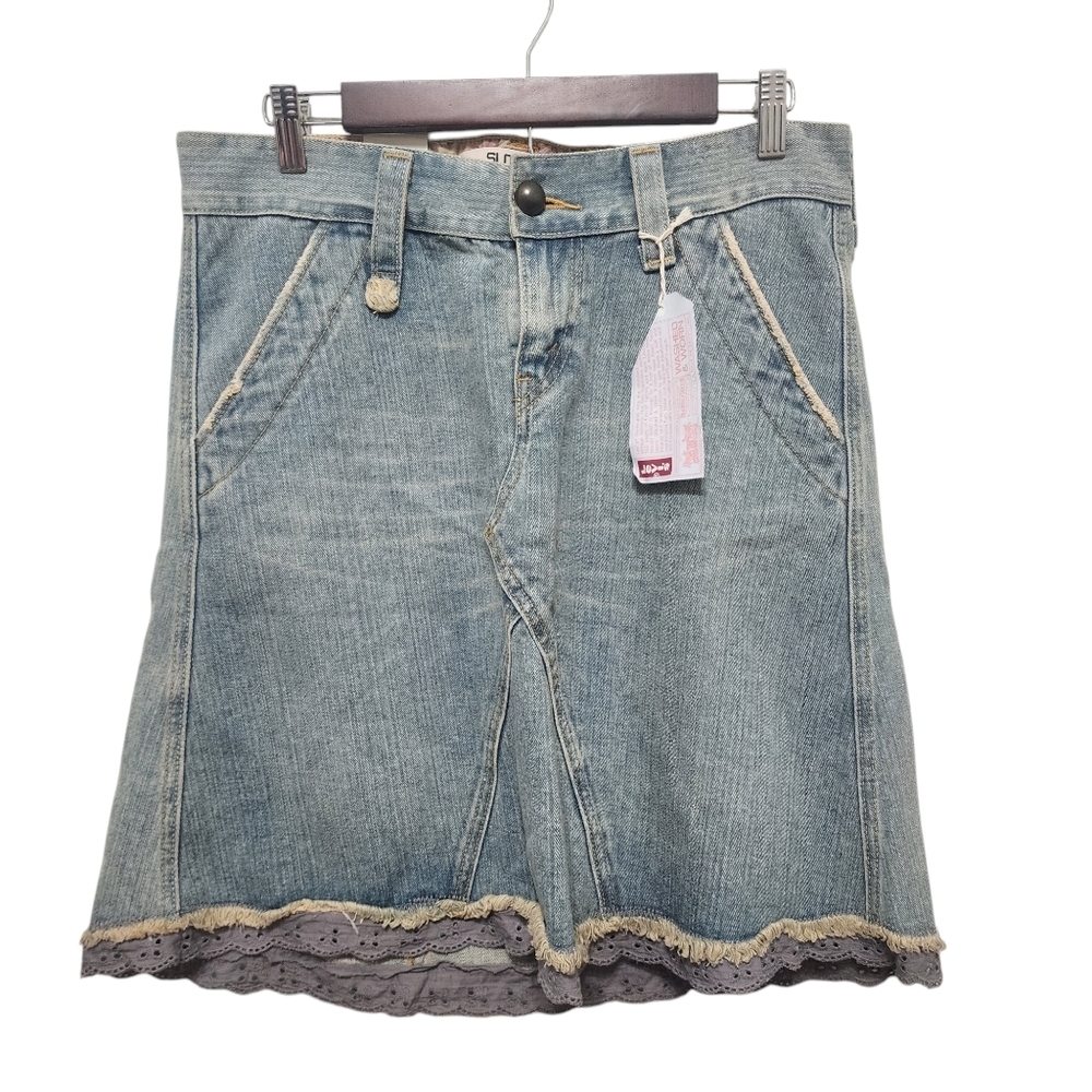 Levi's Light Blue Denim A-Line Skirt with Lace Trim